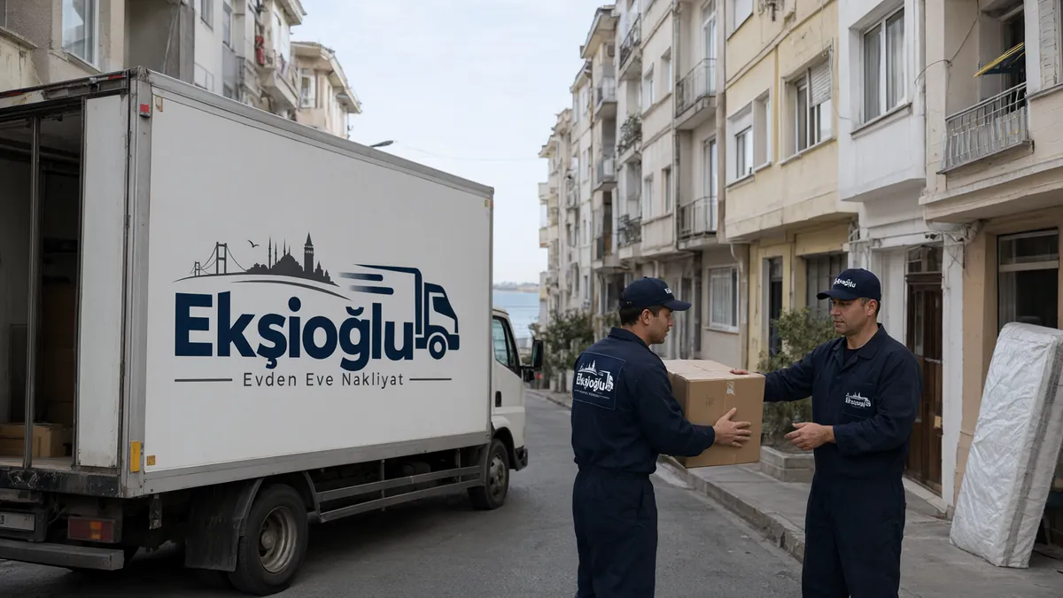 Maltepe evden eve nakliyatta ekip, denize inen sokaktaki apartmanın önünde kolileri kamyona yüklüyor