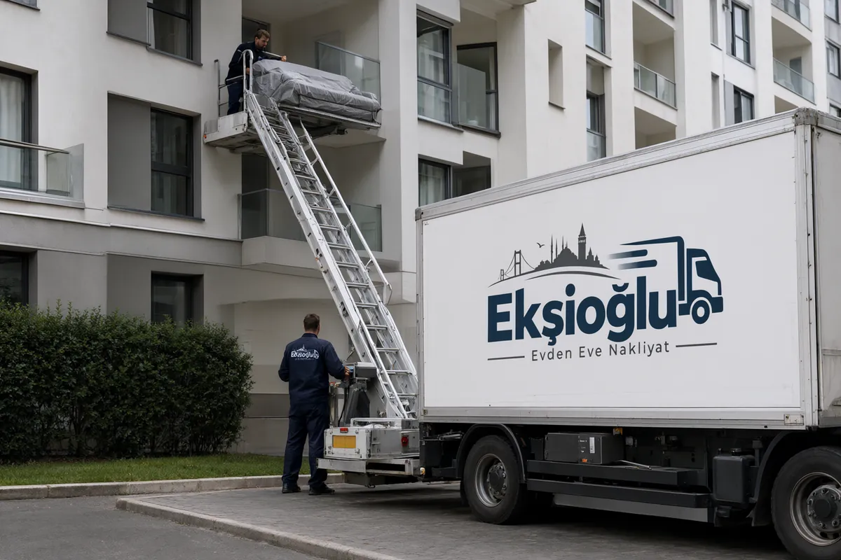 Yeni sitede yük merdivenden çıkmıyor, dış cephe asansörüyle balkona çıkan kanepeyi taşıyıcı karşılıyor